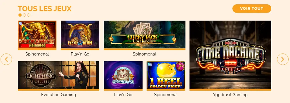 Catalogue de jeux du casino – slots, tables et casino en direct sur une seule page